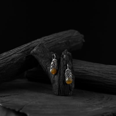 Saanjh Bela Yellow Leaf Oxidised Drop Earrings