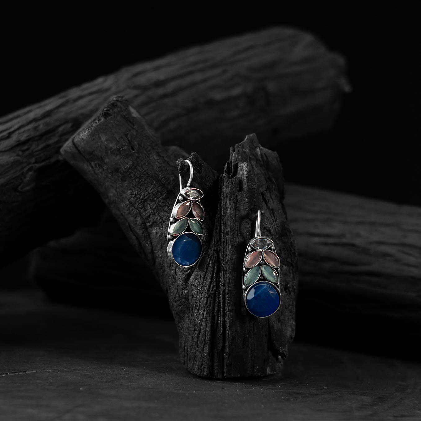 Saanjh Bela Multicolor Leaf Oxidised Drop Earrings