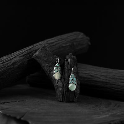 Saanjh Bela Mint Green Leaf Oxidised Drop Earrings