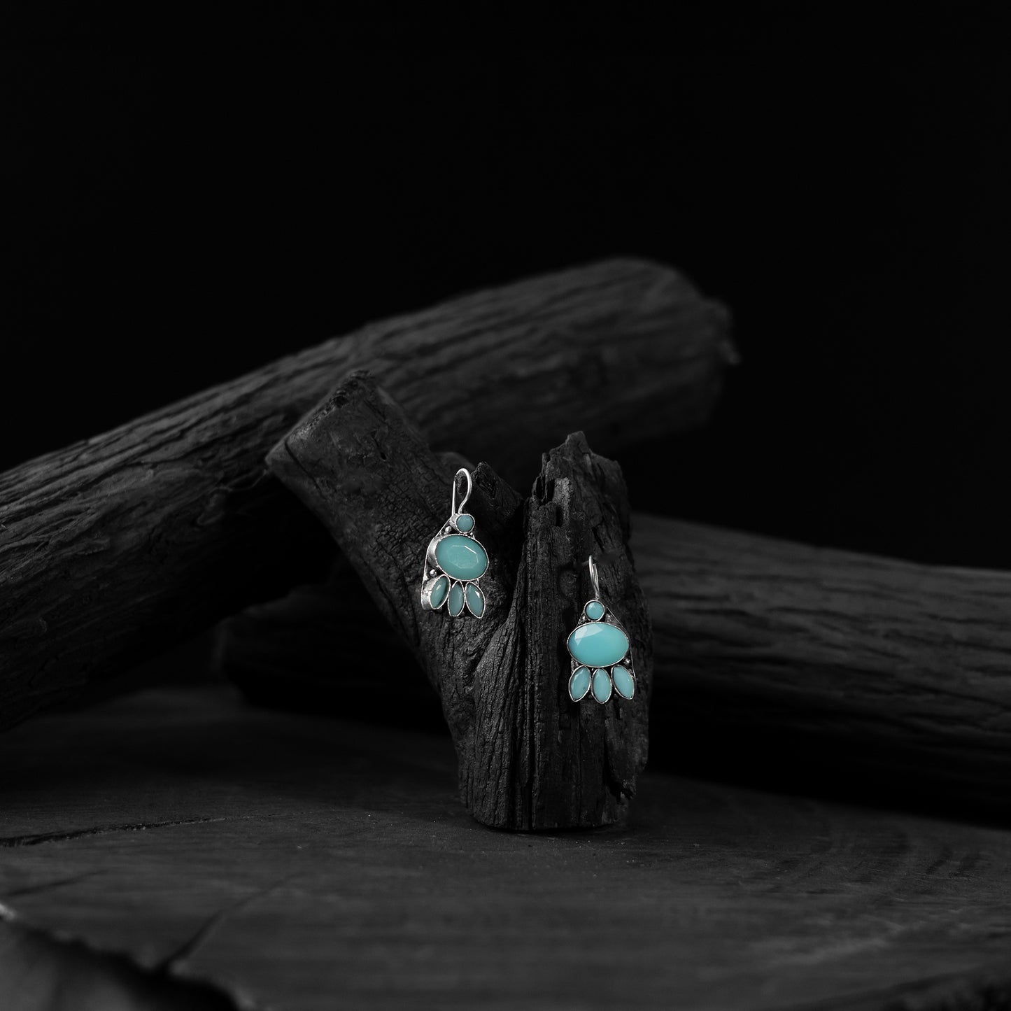 Saanjh Bela Turquoise Blue Leaf Oxidised Drop Earrings