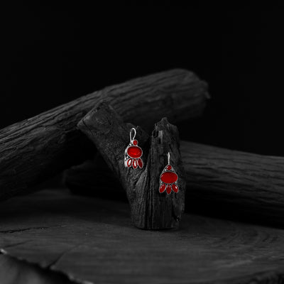 Saanjh Bela Red Leaf Oxidised Drop Earrings