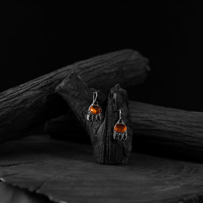 Saanjh Bela Orange & Black Leaf Oxidised Drop Earrings
