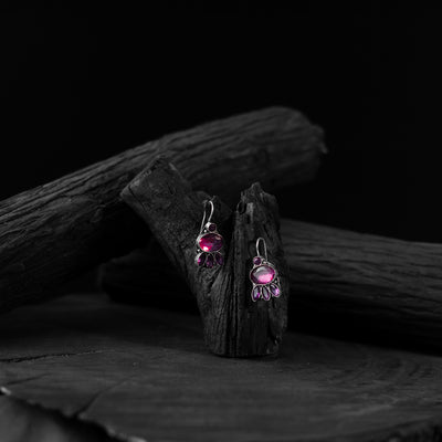 Saanjh Bela Purple Leaf Oxidised Drop Earrings