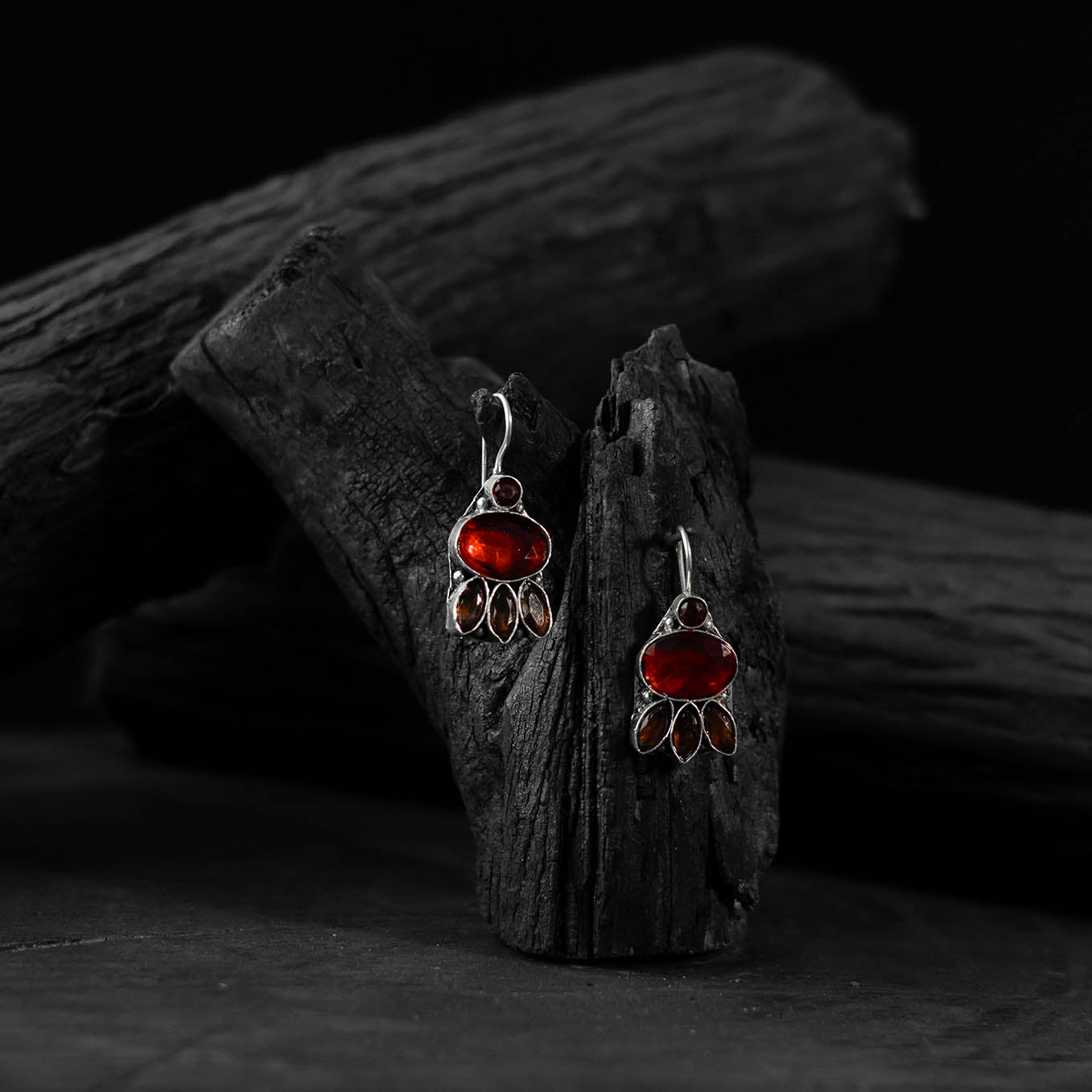 Red Saanjh Bela Leaf Oxidised Drop Earrings