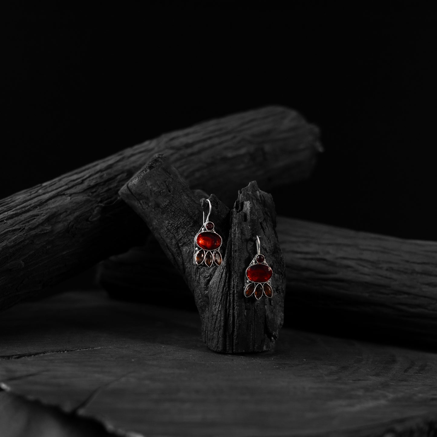 Red Saanjh Bela Leaf Oxidised Drop Earrings