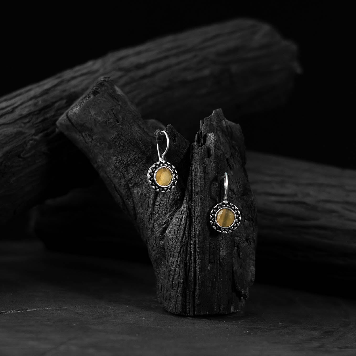 Saanjh Bela Yellow Sun Oxidised Drop Earrings
