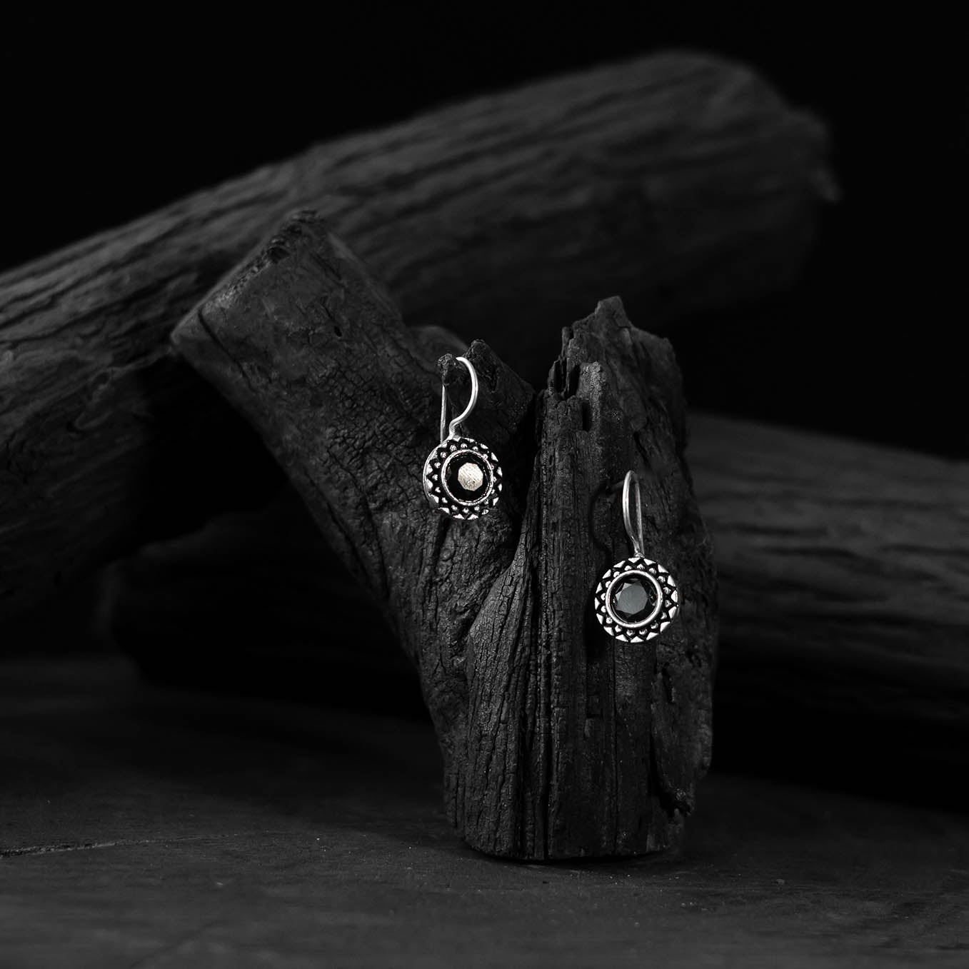 Saanjh Bela Black Sun Oxidised Drop Earrings
