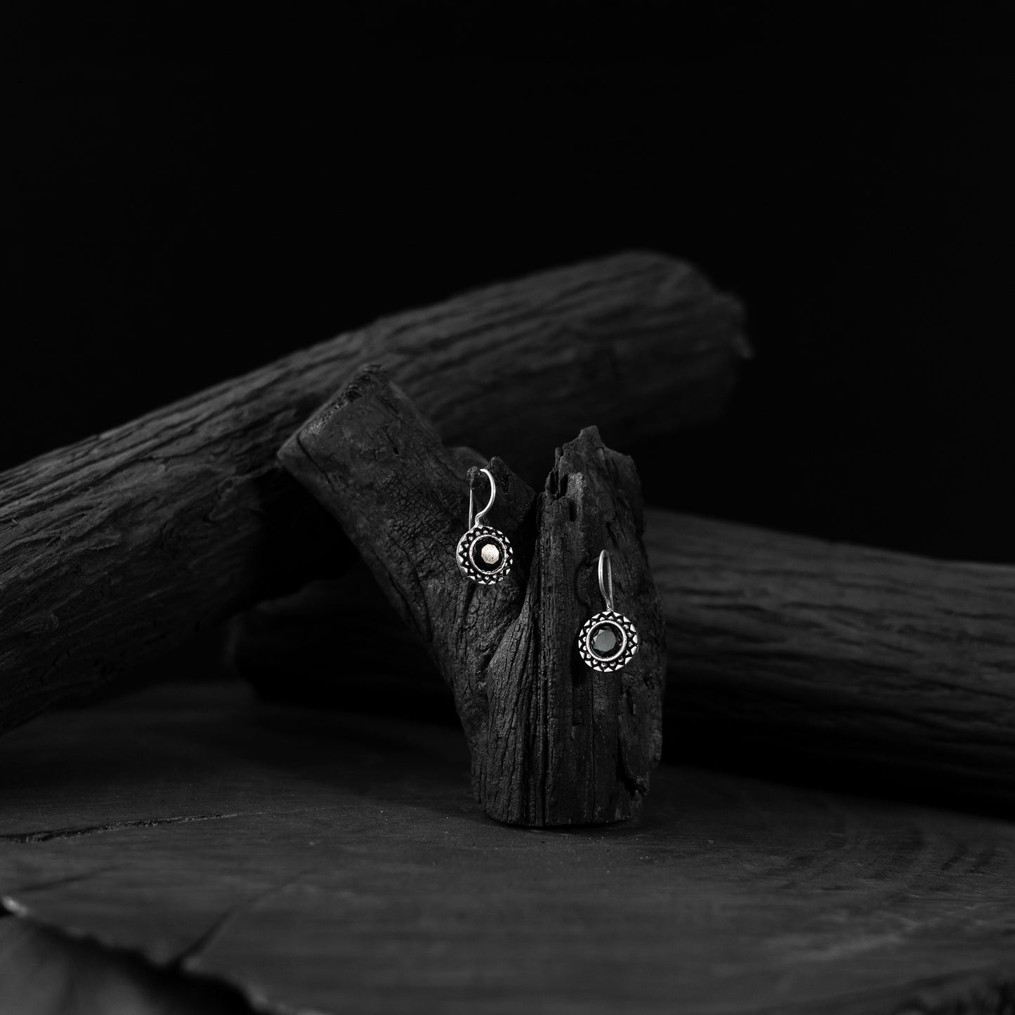 Saanjh Bela Black Sun Oxidised Drop Earrings