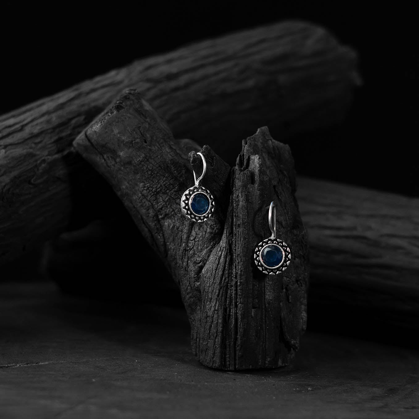 Saanjh Bela Blue Sun Oxidised Drop Earrings
