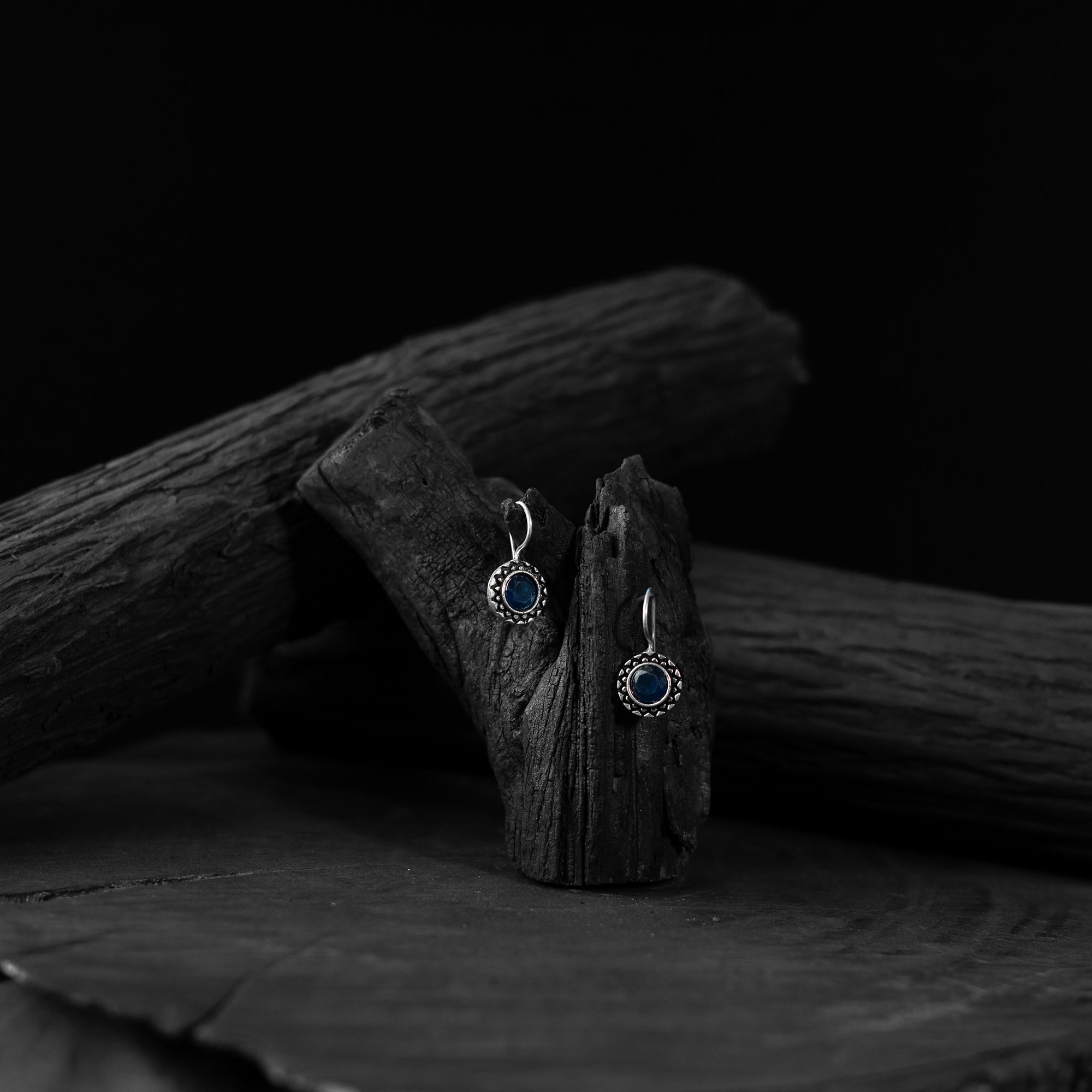 Saanjh Bela Blue Sun Oxidised Drop Earrings