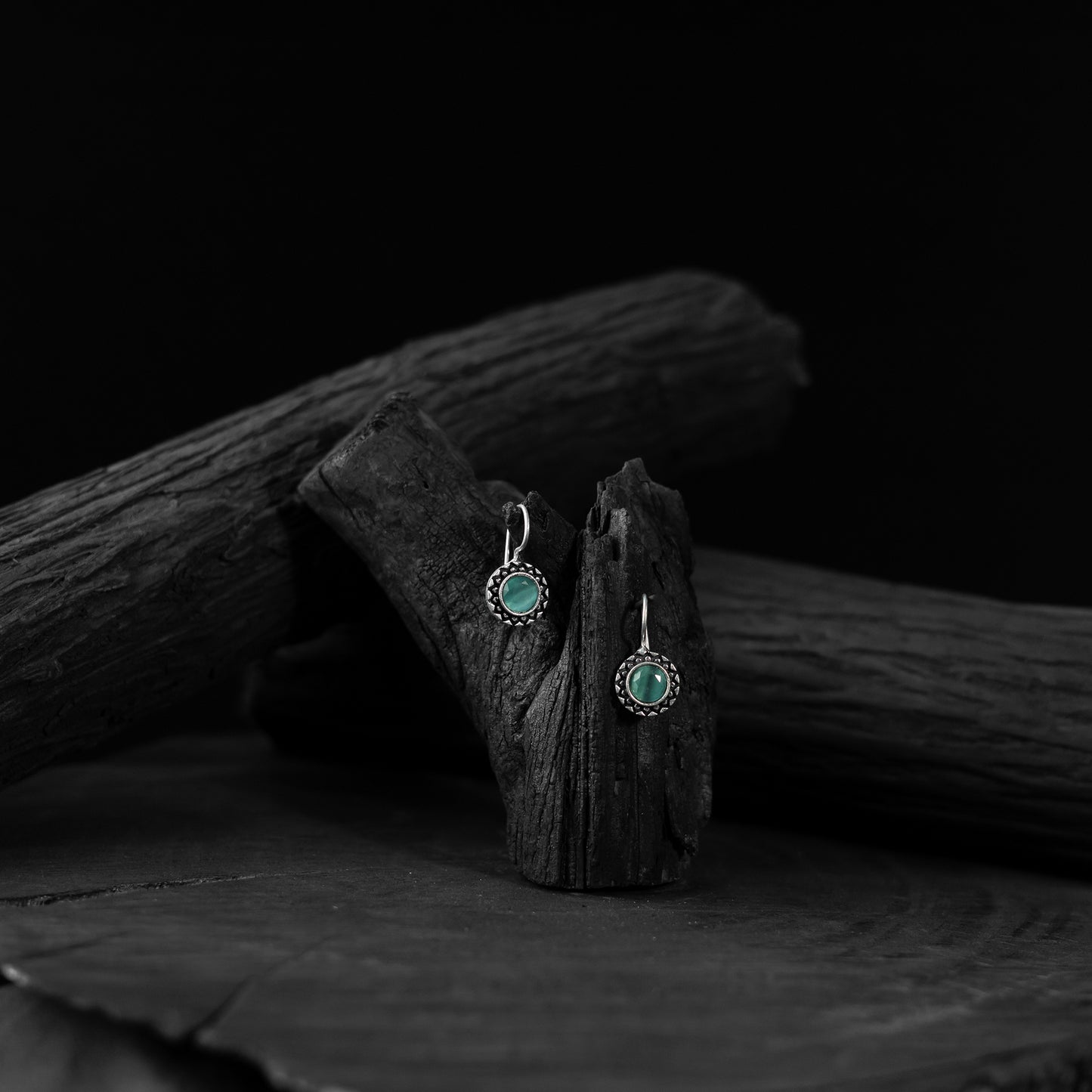 Saanjh Bela Turquoise Green Sun Oxidised Drop Earrings