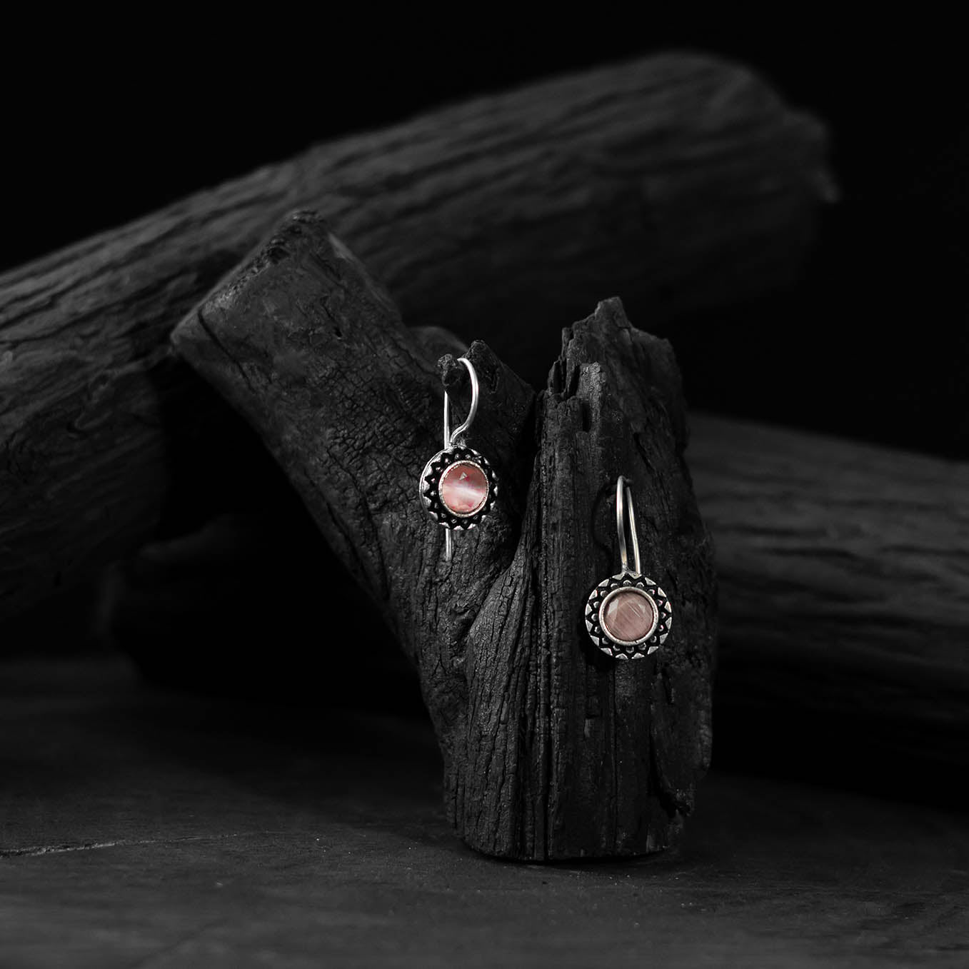 Saanjh Bela Pink Sun Oxidised Drop Earrings