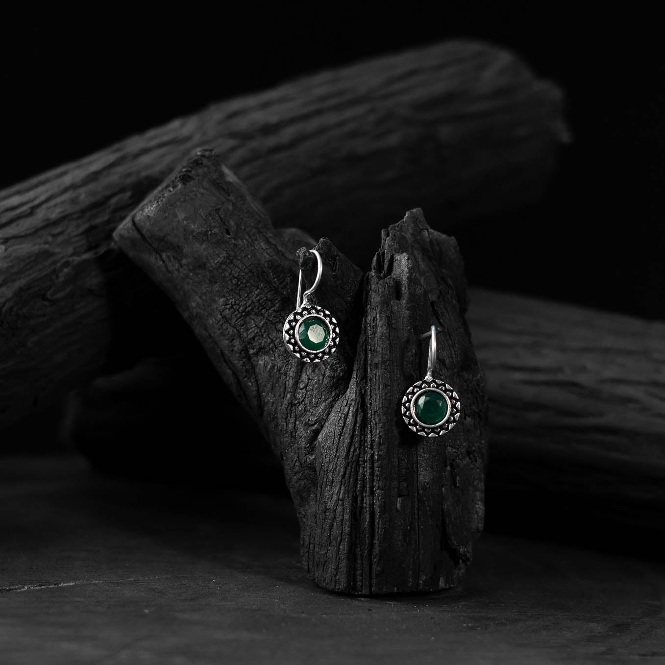 Saanjh Bela Green Sun Oxidised Drop Earrings