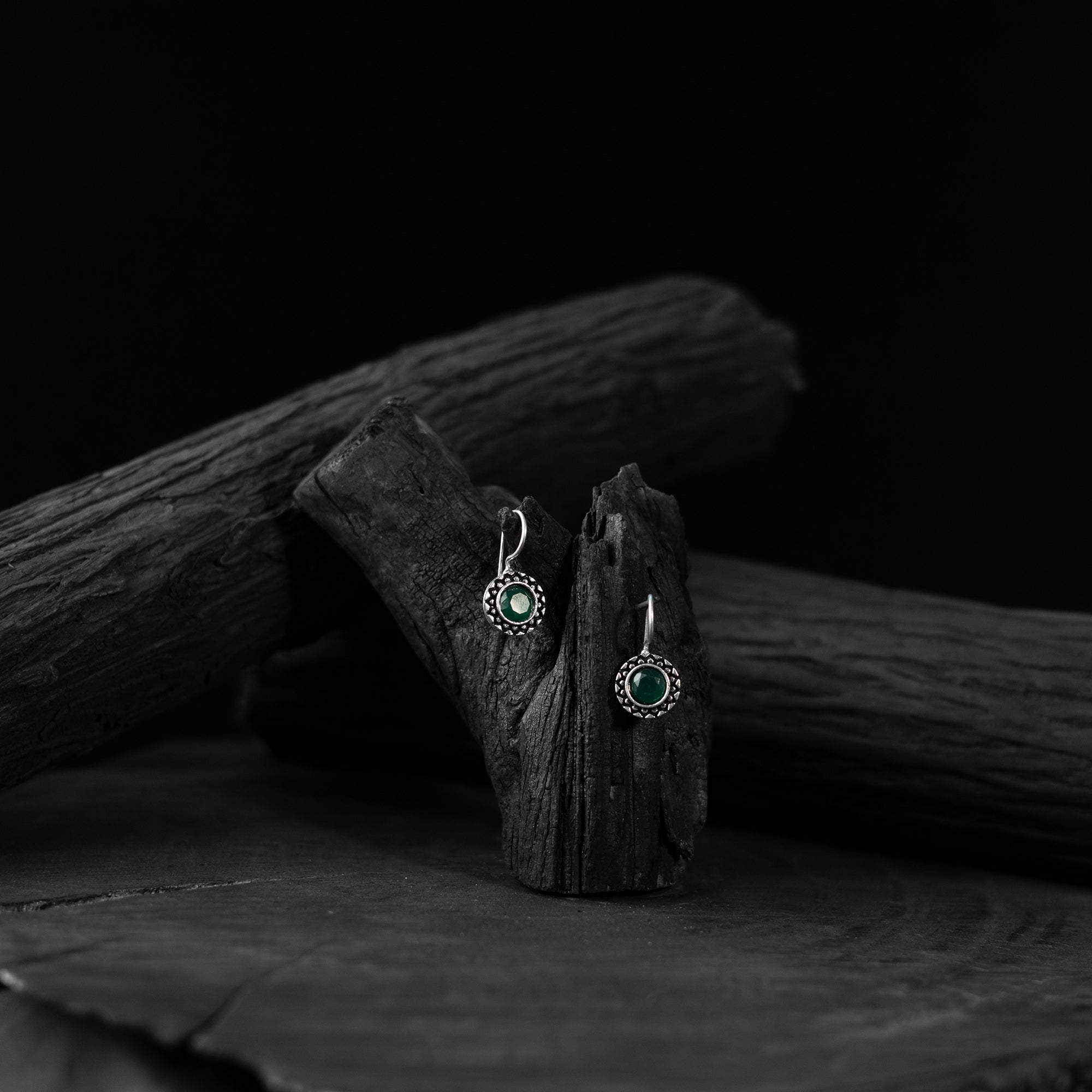 Saanjh Bela Green Sun Oxidised Drop Earrings