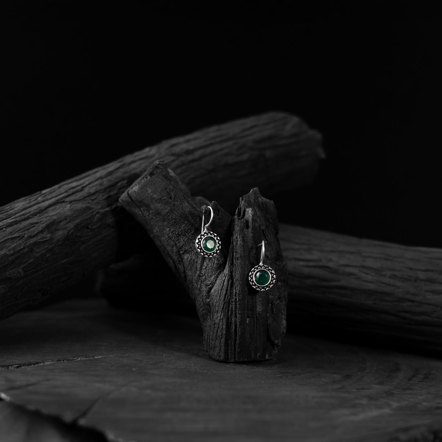Saanjh Bela Green Sun Oxidised Drop Earrings