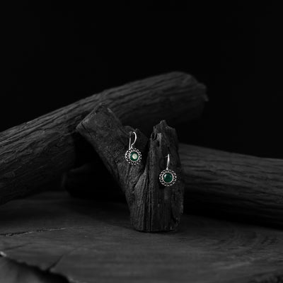 Saanjh Bela Green Sun Oxidised Drop Earrings