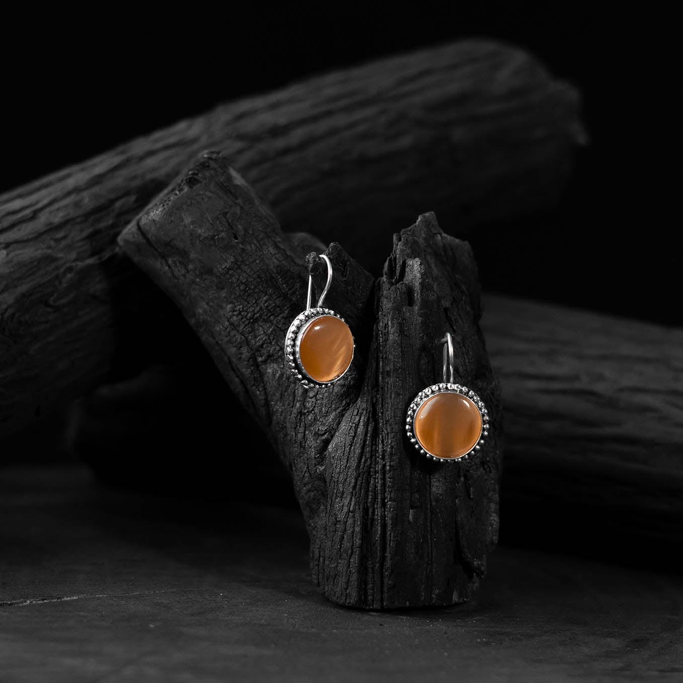Saanjh Bela Orange Stone Oxidised Drop Earrings