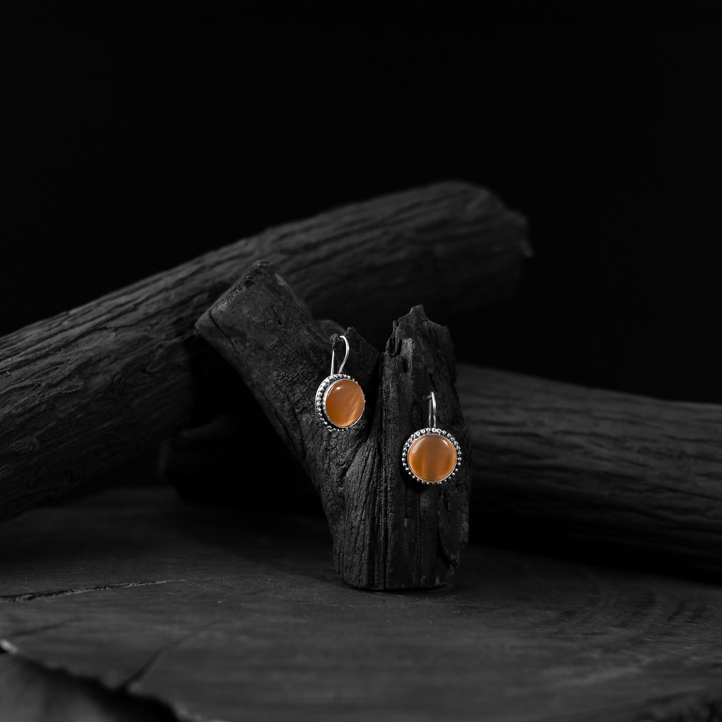 Saanjh Bela Orange Stone Oxidised Drop Earrings