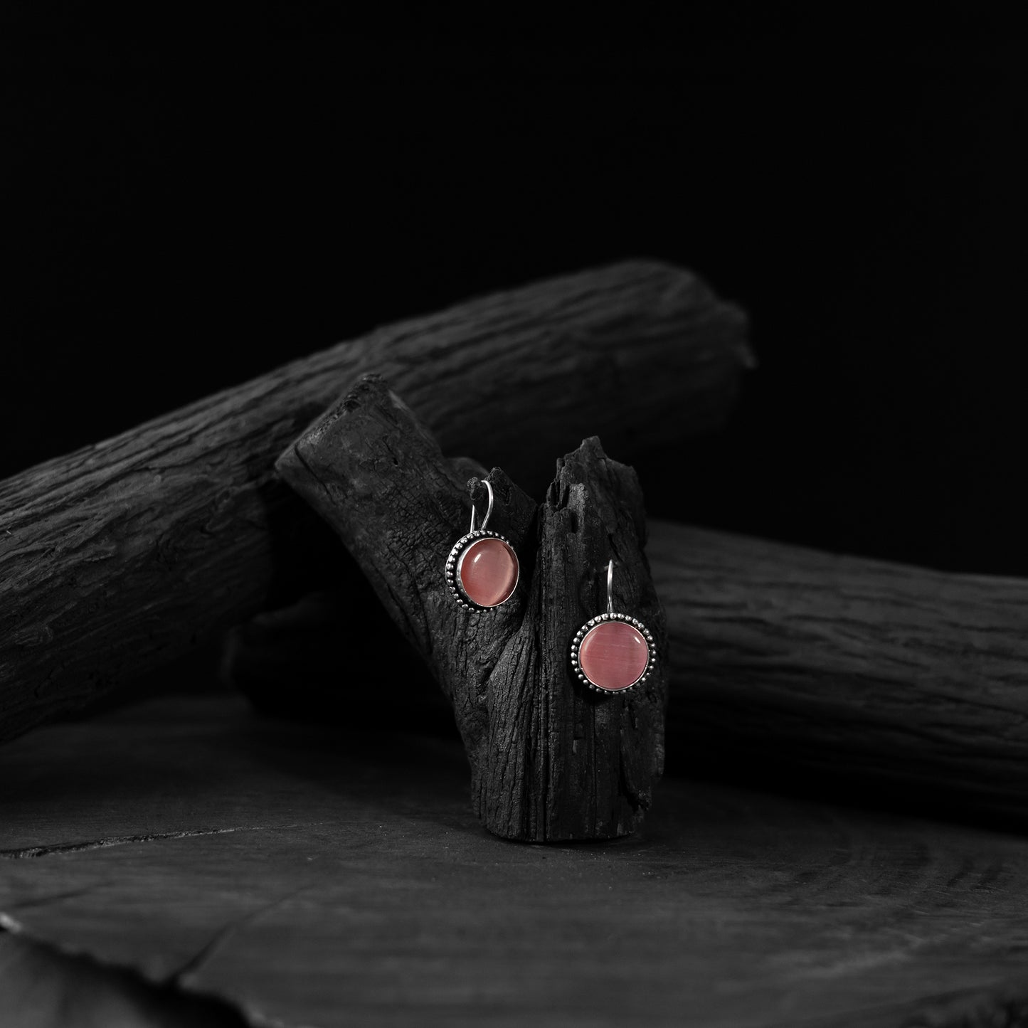 Saanjh Bela Pink Stone Oxidised Drop Earrings