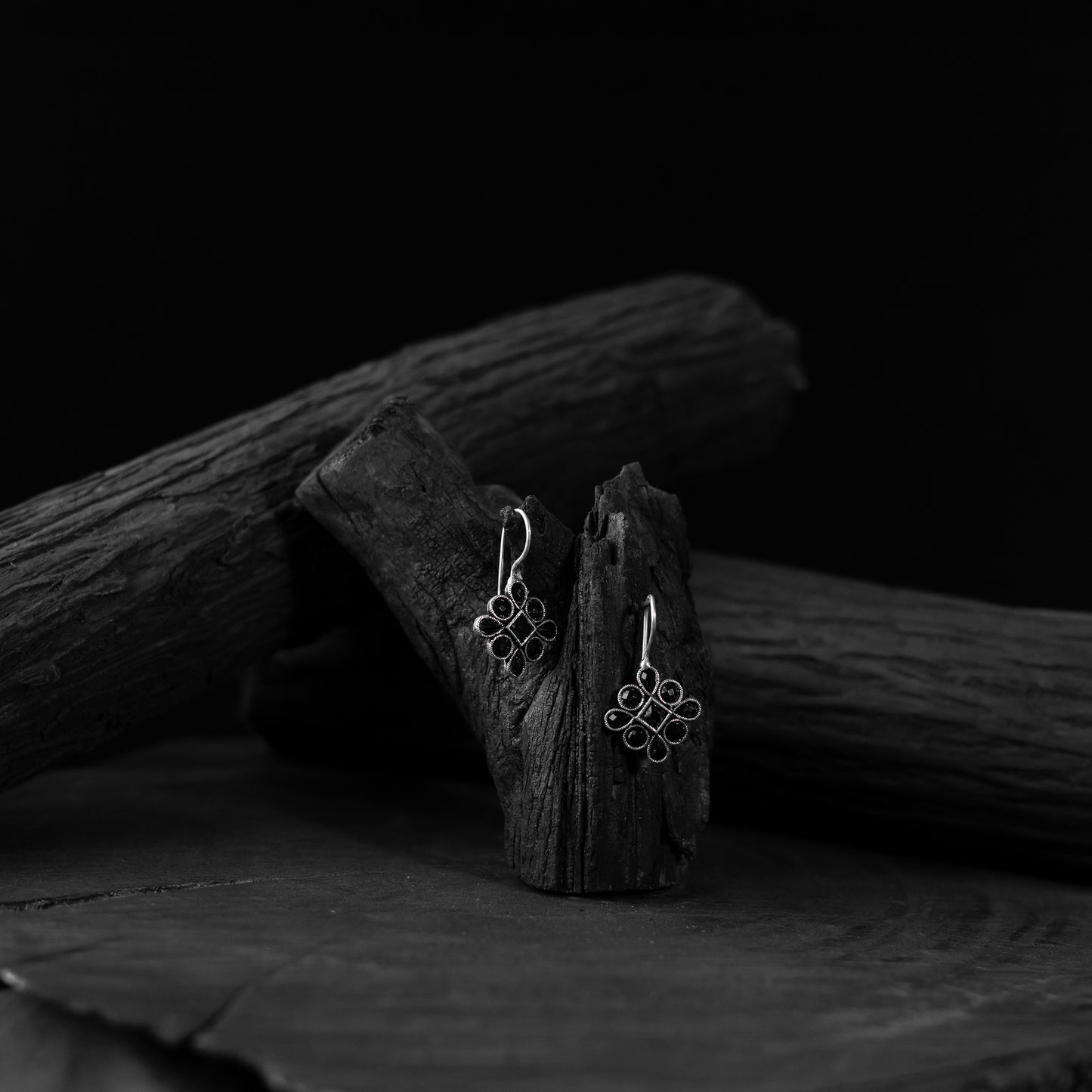 Saanjh Bela Black Flower Oxidised Drop Earrings