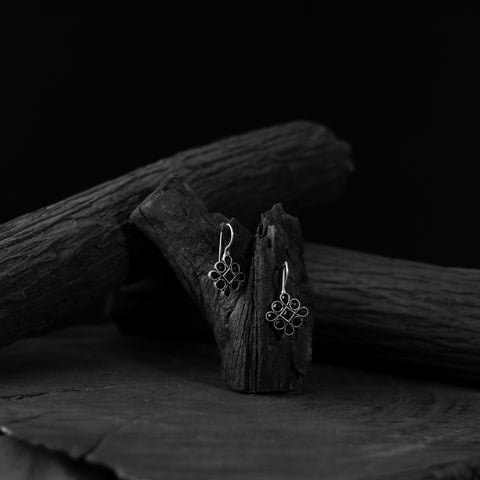 Saanjh Bela Black Flower Oxidised Drop Earrings