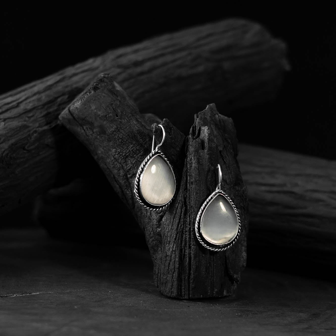 Light Grey Stone Saanjh Bela Oxidised Drop Earrings