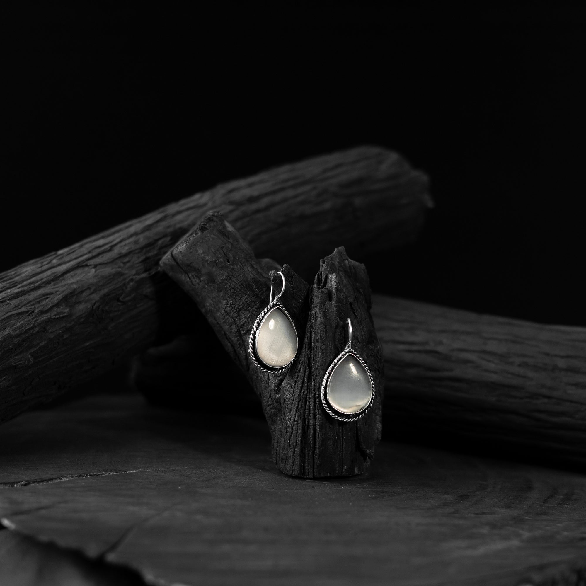 Light Grey Stone Saanjh Bela Oxidised Drop Earrings
