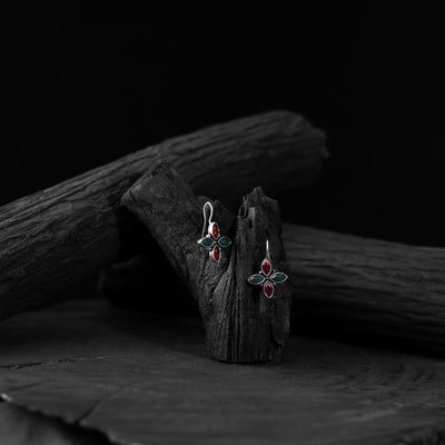 Red & Green Saanjh Bela Floral Oxidised Drop Earrings