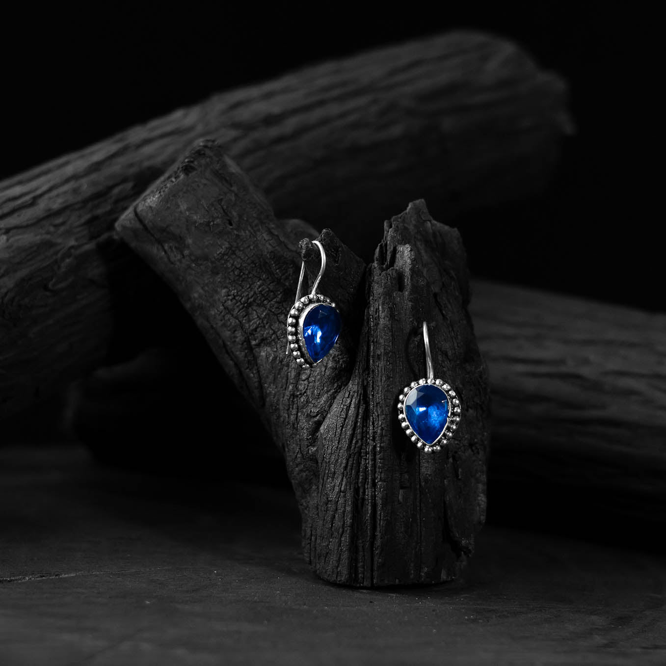 Blue Stone Saanjh Bela Oxidised Drop Earrings