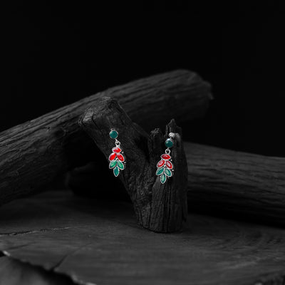 Red & Green Leaf Saanjh Bela Oxidised Drop Earrings