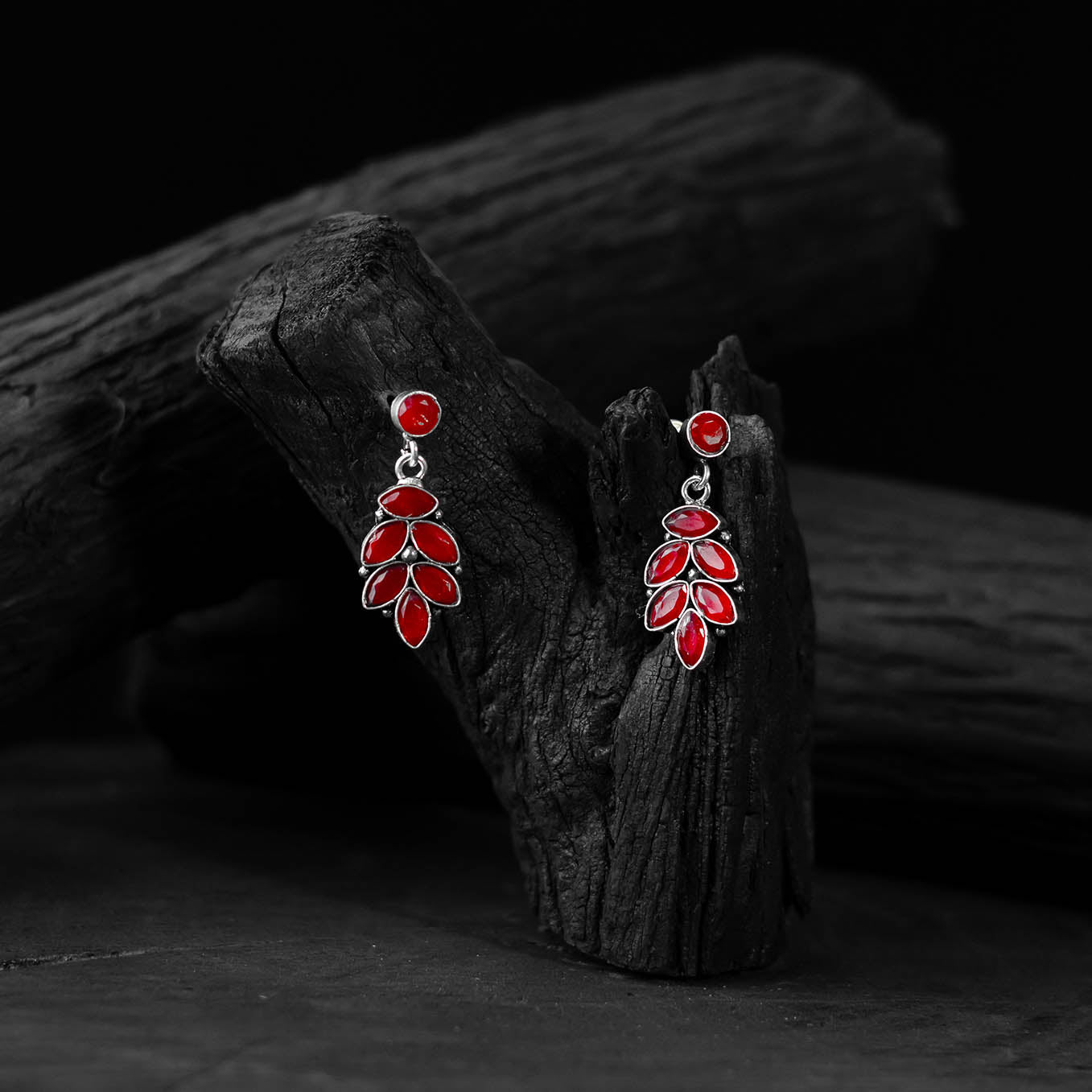 Red Leaf Saanjh Bela Oxidised Drop Earrings