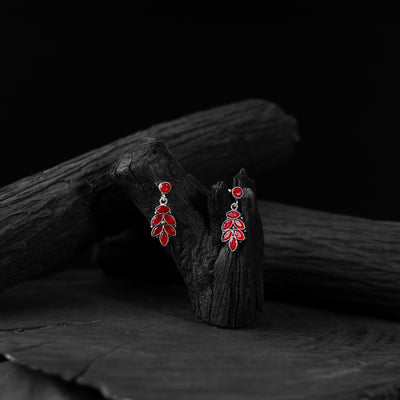 Red Leaf Saanjh Bela Oxidised Drop Earrings