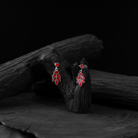 Red Leaf Saanjh Bela Oxidised Drop Earrings