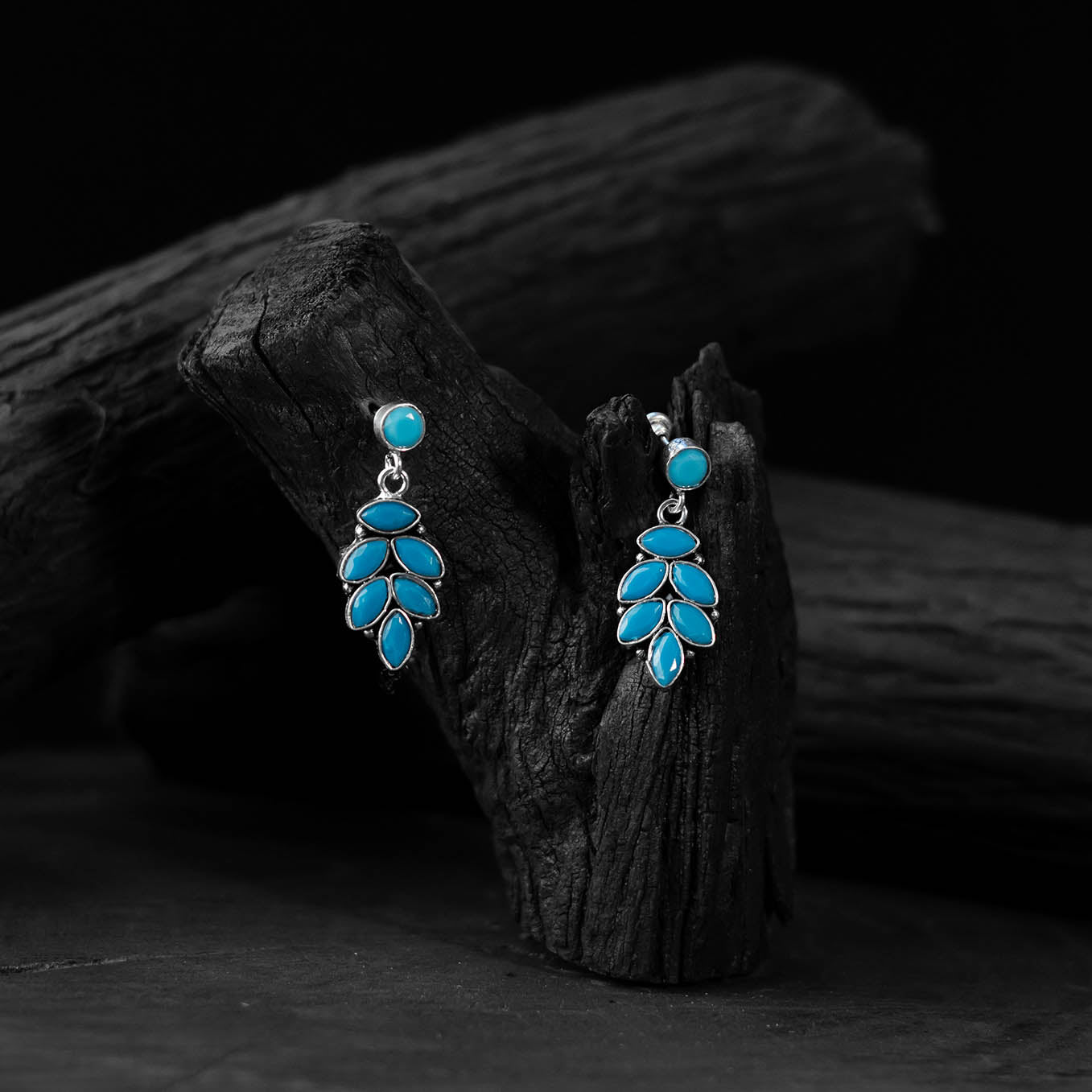 Blue Leaf Saanjh Bela Oxidised Drop Earrings