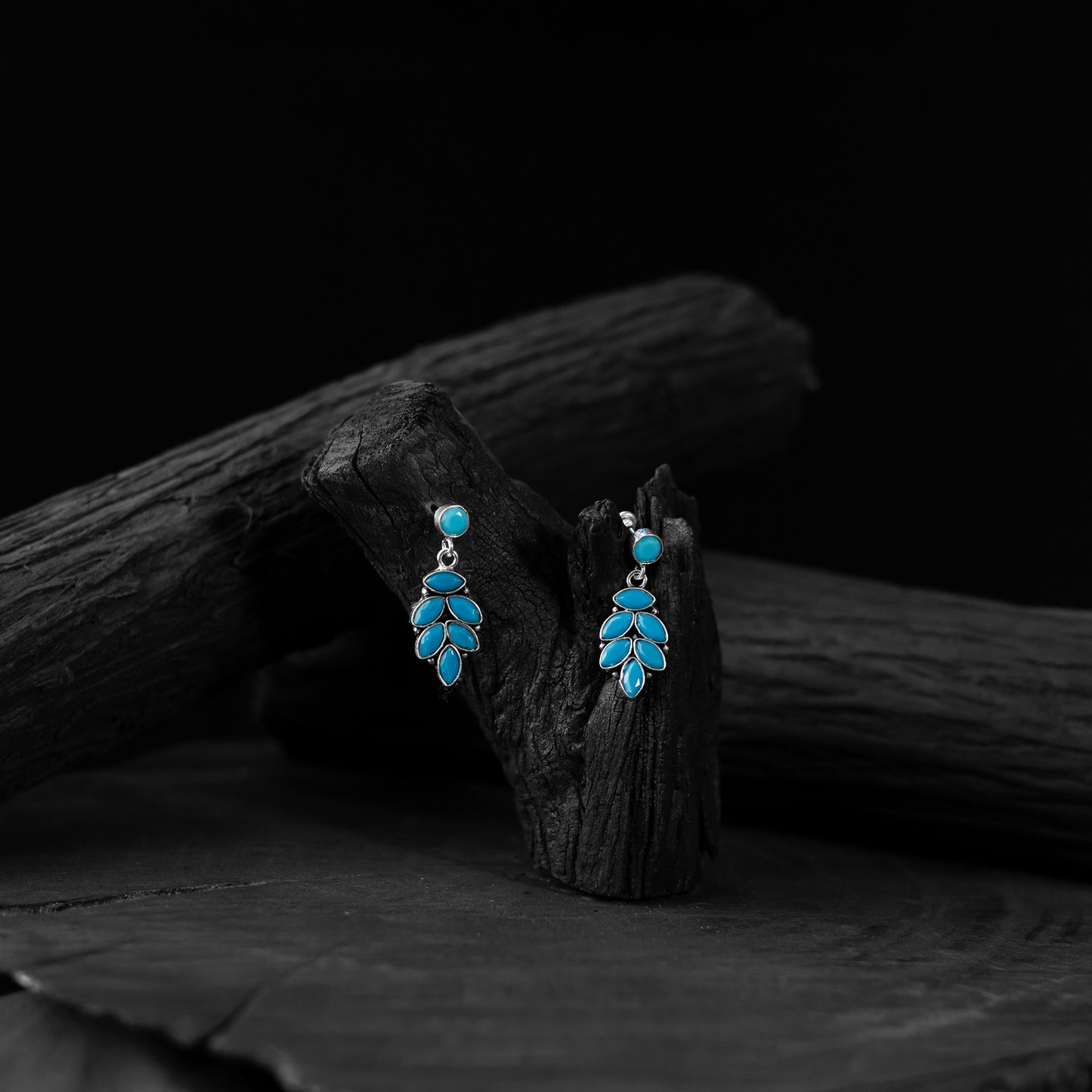 Blue Leaf Saanjh Bela Oxidised Drop Earrings