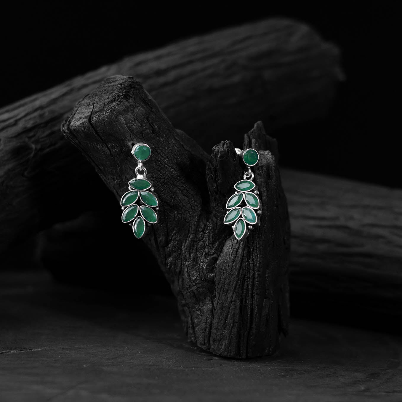 Green Leaf Saanjh Bela Oxidised Drop Earrings