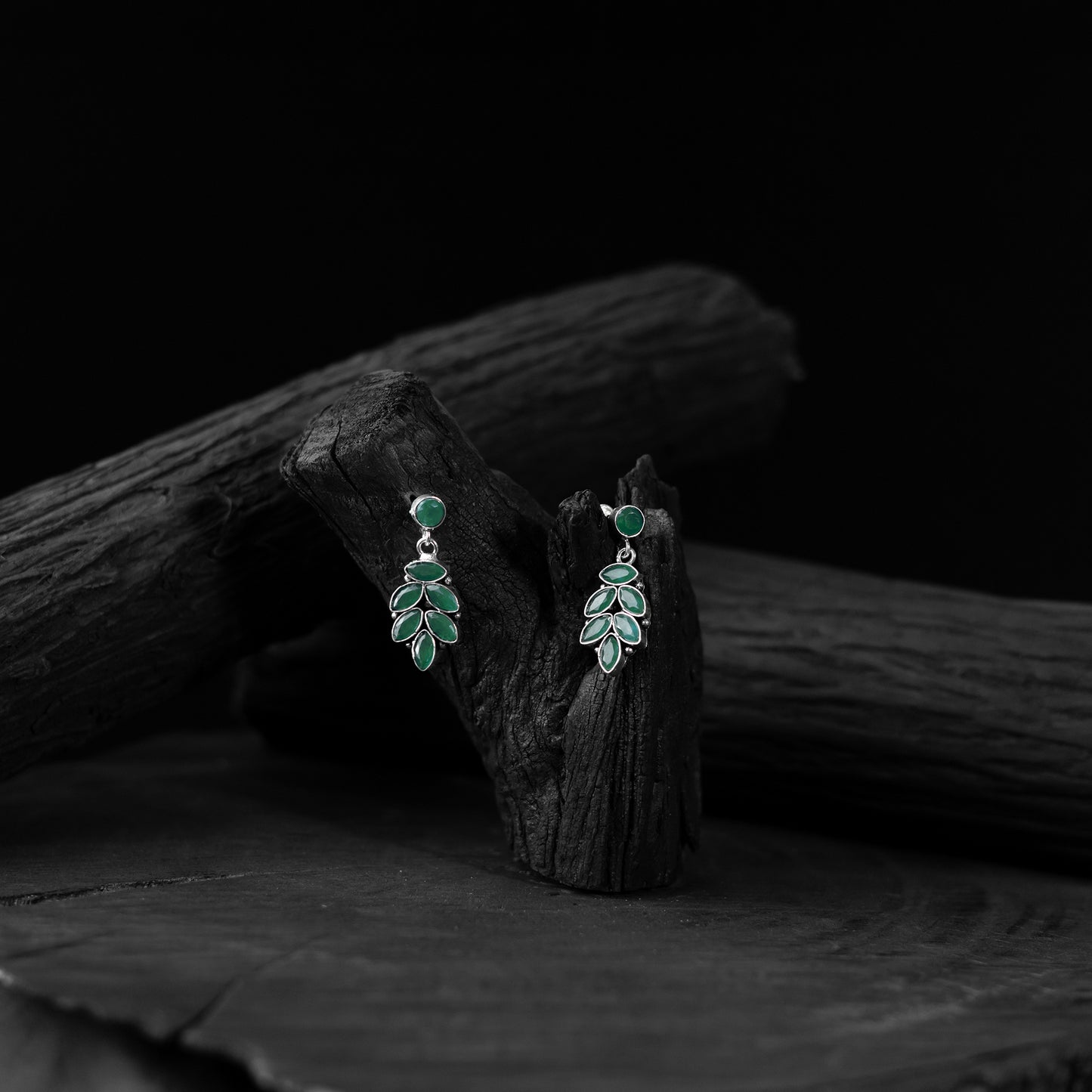Green Leaf Saanjh Bela Oxidised Drop Earrings