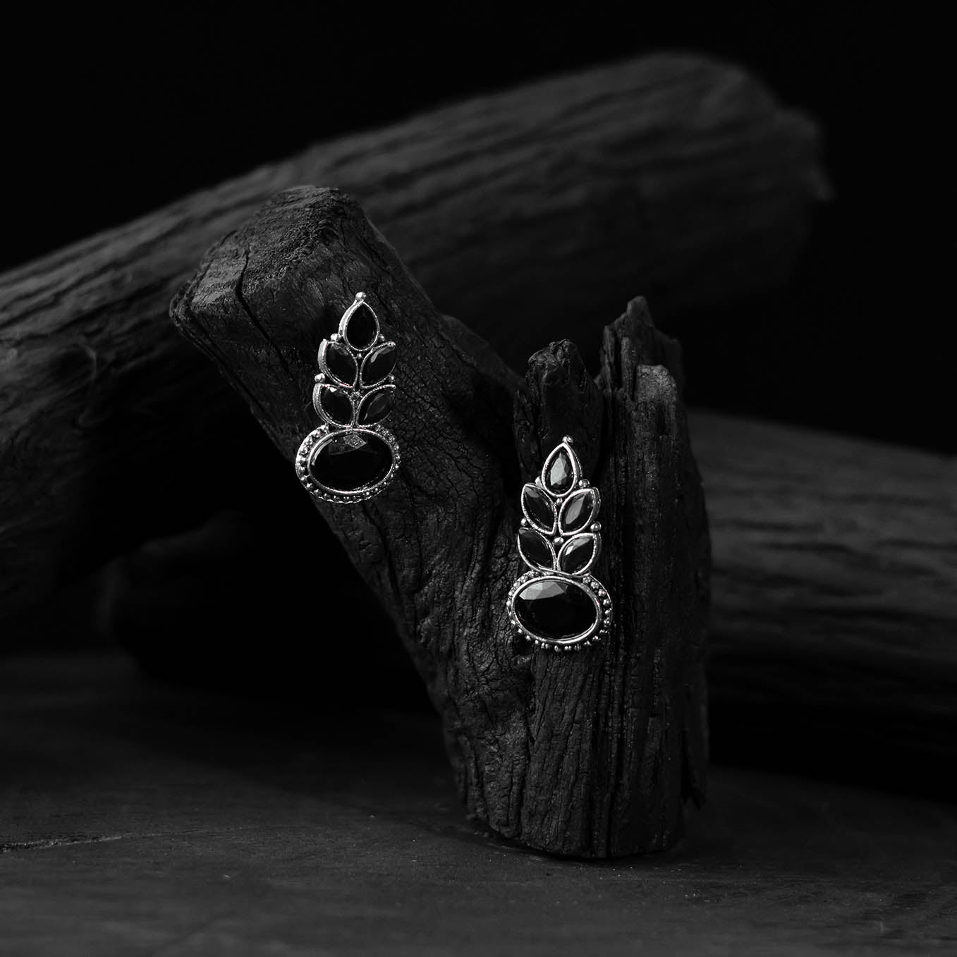 Black Leaf Saanjh Bela Oxidised Drop Earrings