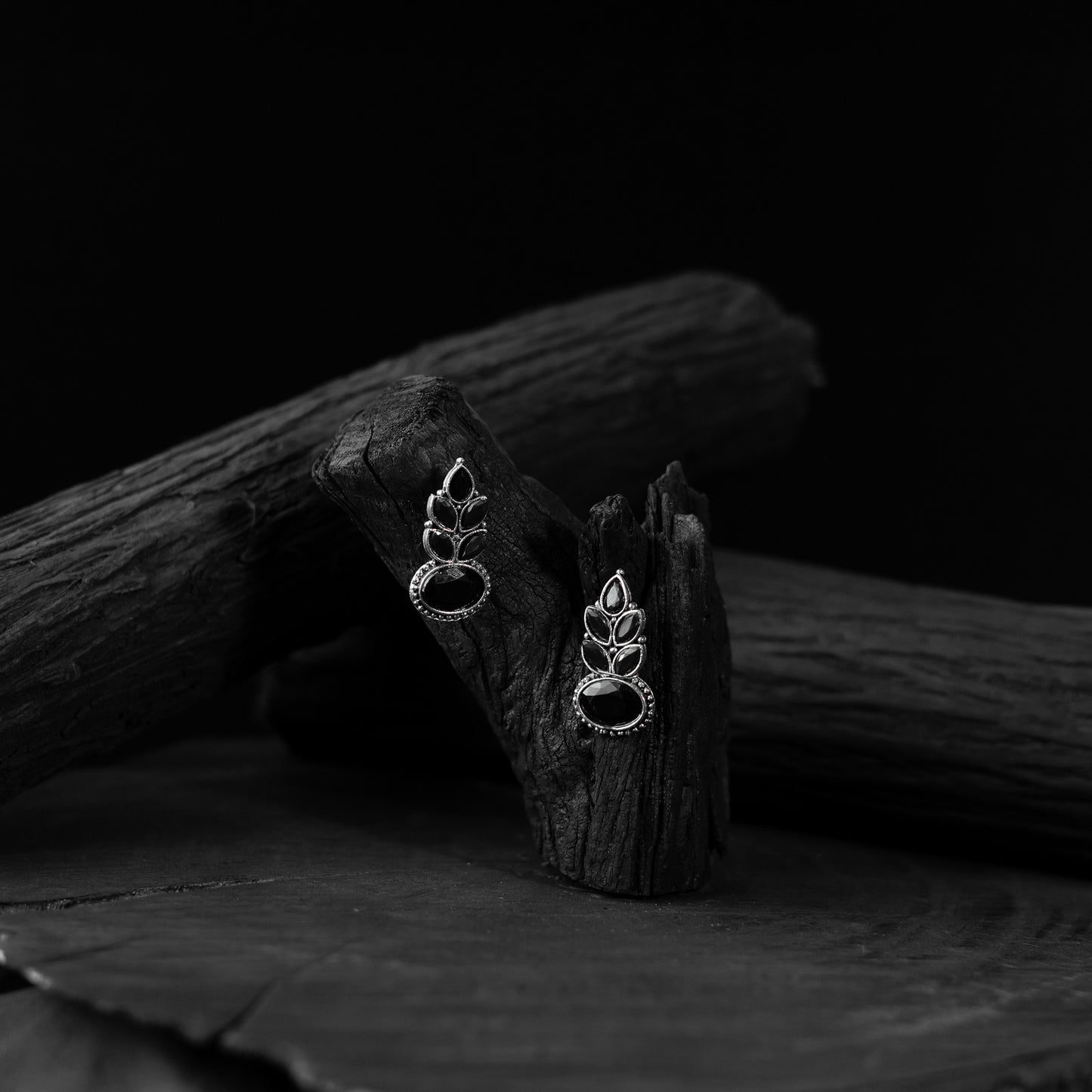 Black Leaf Saanjh Bela Oxidised Drop Earrings