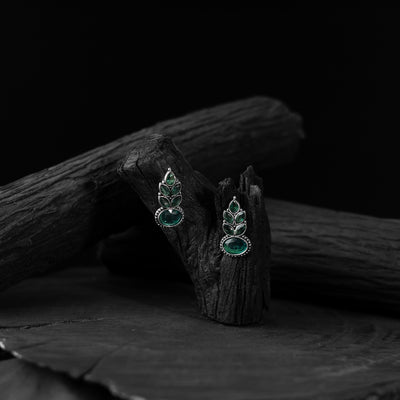 Green Saanjh Bela Leaf Oxidised Drop Earrings