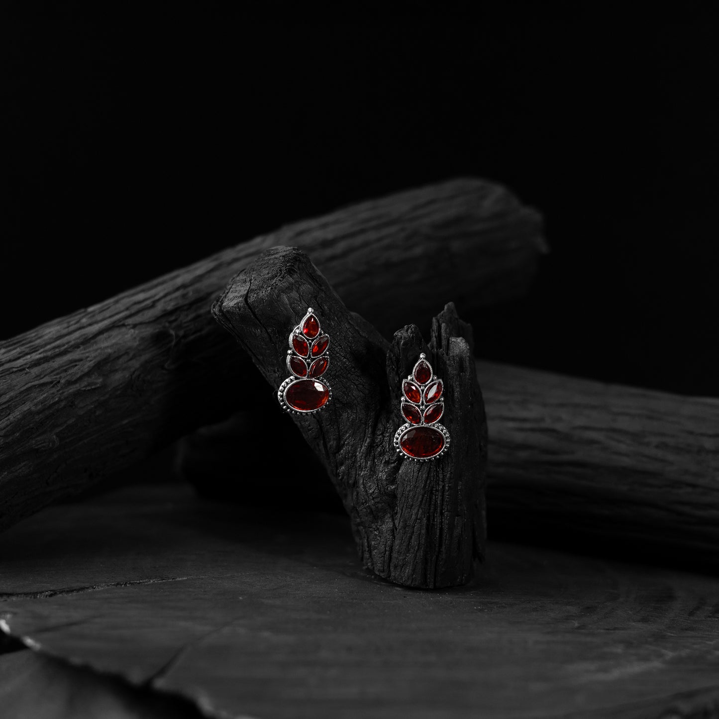 Leaf Saanjh Bela Red Oxidised Drop Earrings