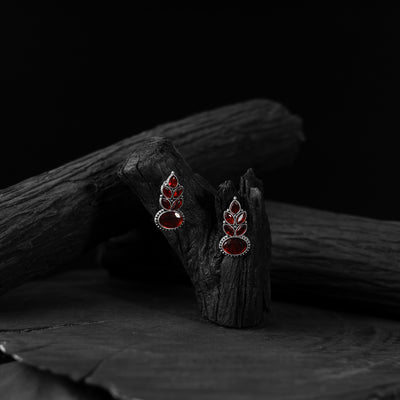 Leaf Saanjh Bela Red Oxidised Drop Earrings