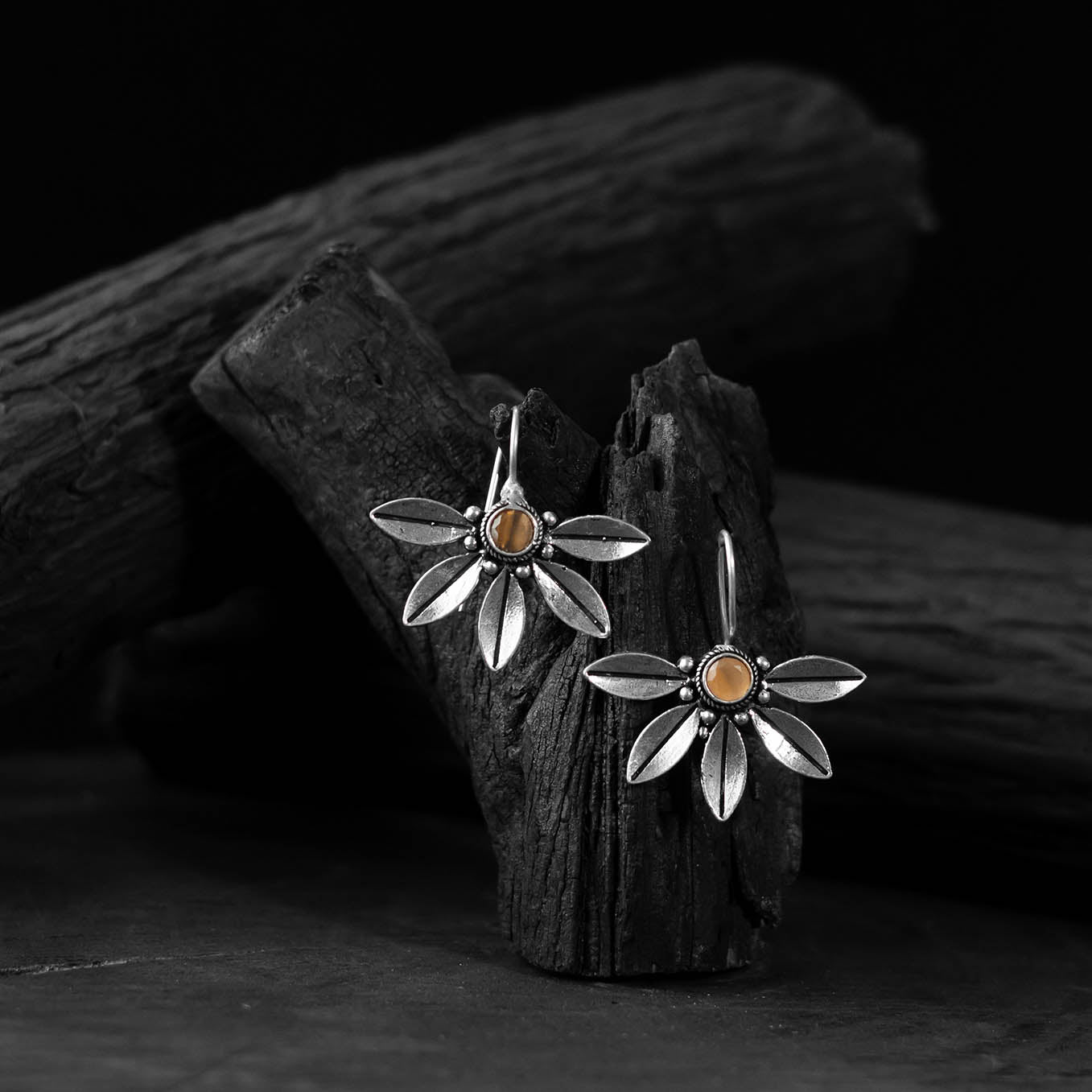 Yellow Saanjh Bela Flower Oxidised Drop Earrings