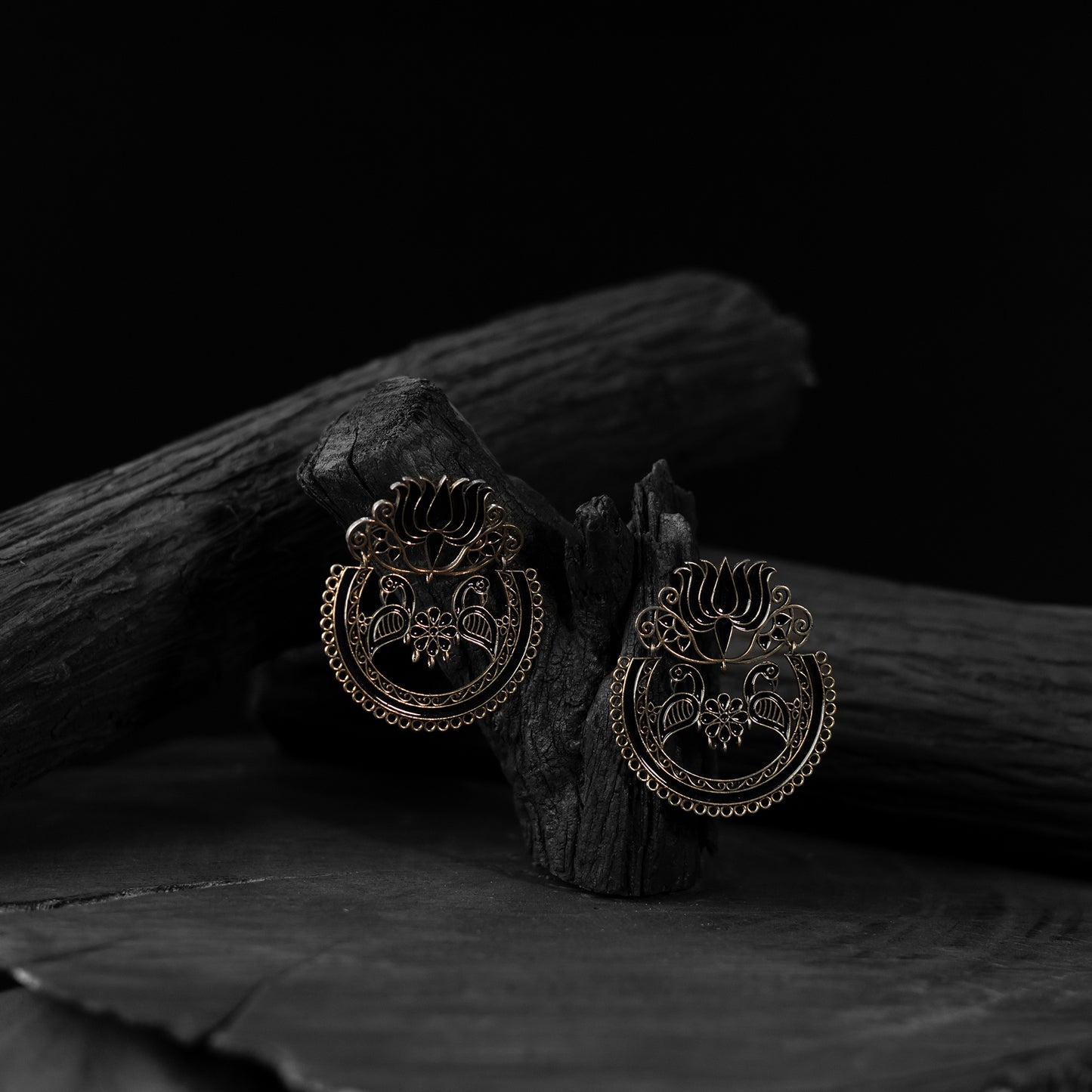 Saanjh Bela Golden Lotus Oxidised Earrings