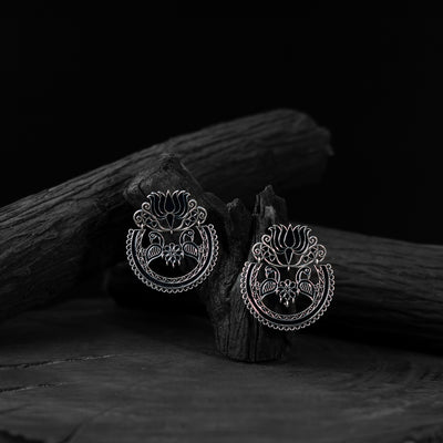 Black Saanjh Bela Lotus Oxidised Earrings
