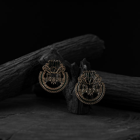 Saanjh Bela Golden & Black Lotus Oxidised Earrings
