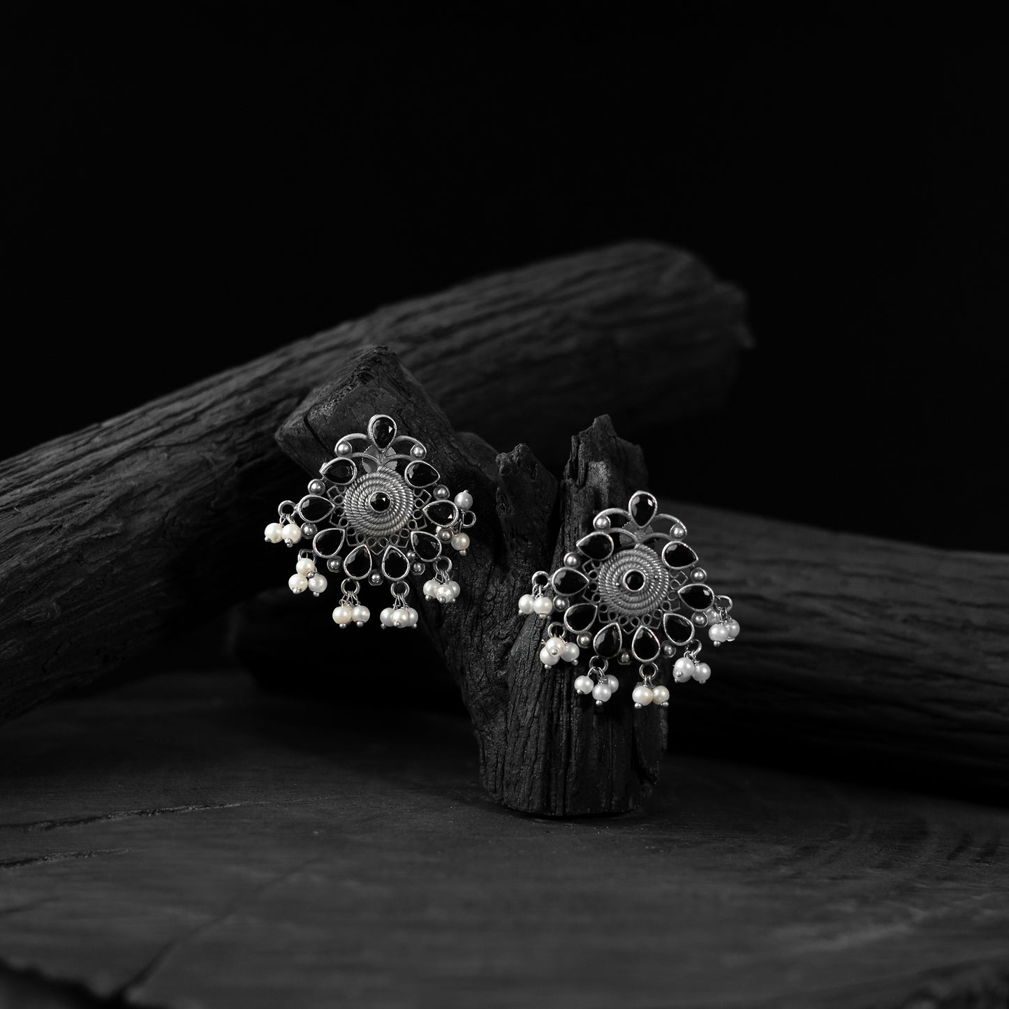 Black Stone Saanjh Bela Oxidised Earrings