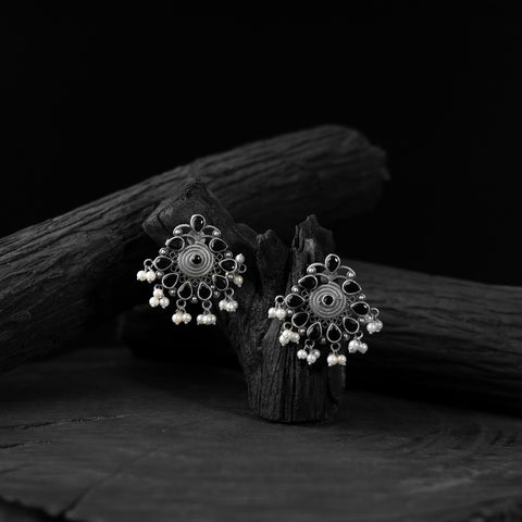 Black Stone Saanjh Bela Oxidised Earrings