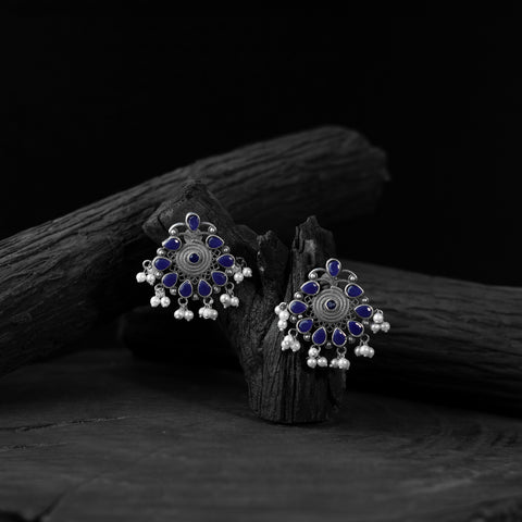 Blue Stone Saanjh Bela Oxidised Earrings