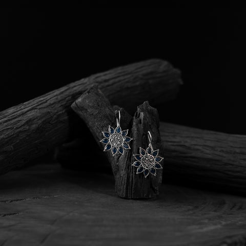Blue Saanjh Bela Flower Oxidised Drop Earrings